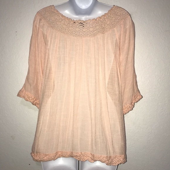2/$20 Zac & Rachel Peach Crinkle Peasant Top M - Picture 4 of 4